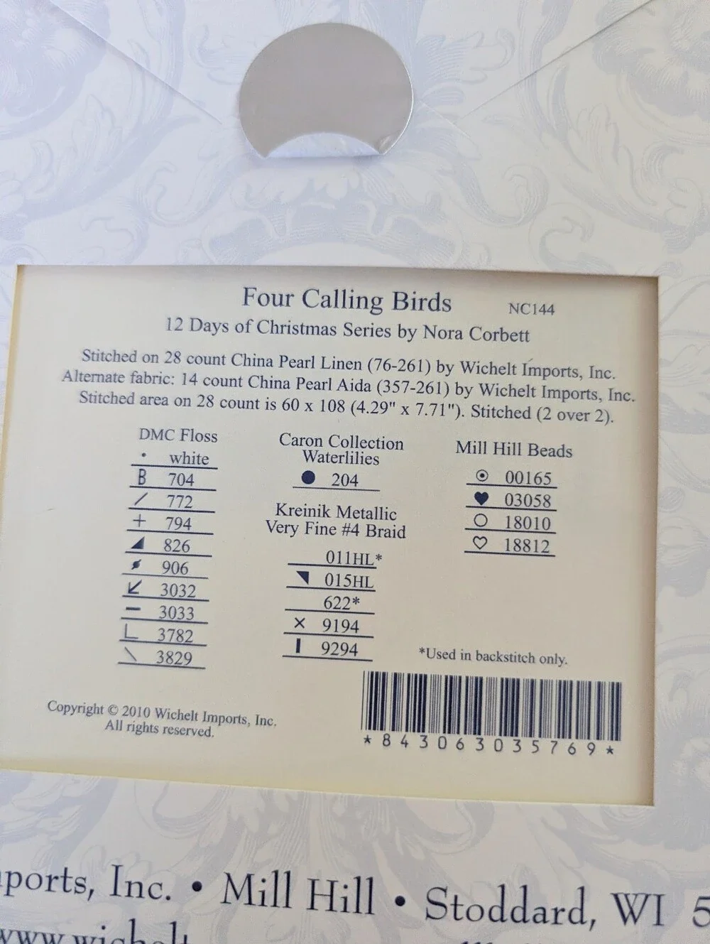 Mirabilia Nora Corbett 12 Days of Christmas Four Calling Birds Cross Stitch Kit